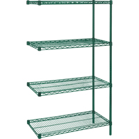 &eacute;tag&egrave;res robustes en treillis m&eacute;tallique au fini &eacute;poxy vert, Ensemble de Ajout, 4 Tablettes, 36" la x 63" h x 24" p Fastek