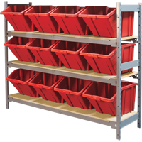 Wide Span Shelving with Jumbo Plastic Bins, Steel, Boltless, 800 lbs. Capacity, 66" W x 60" H x 18" D Fastek
