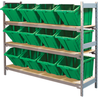 Wide Span Shelving with Jumbo Plastic Bins, Steel, Boltless, 800 lbs. Capacity, 66" W x 60" H x 18" D Fastek
