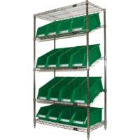 Slanted Wire Shelf with Bins, 5 Tiers, 36" W x 63" H x 18" D Fastek