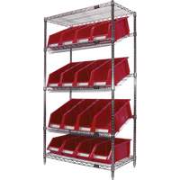 Slanted Wire Shelf with Bins, 5 Tiers, 36" W x 63" H x 18" D Fastek