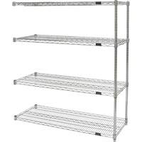 Heavy-Duty Chromate Wire Shelving, Add-On Kit, 4 Tiers, 30" W x 54" H x 14" D Fastek