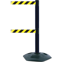 Dual Line Heavy Duty Post, Plastic, 38" H, Black/Yellow Tape, 7.5' Tape Length Fastek