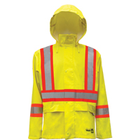 Hi-Vis FR/PU Safety Rain Jackets, Small, High Visibility Lime-Yellow Fastek