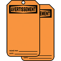 &eacute;tiquettes de s&eacute;curit&eacute; en français - &eacute;tiquettes avec ent&ecirc;ge vierge, Papier cartonn&eacute;, 3-1/8" la x 5-7/8" h, Français Fastek