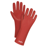 Red Smooth-Finish Chemical-Resistant Gloves, Size 9, 14" L, PVC, Interlock Inner Lining, 47-mil Fastek