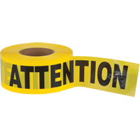 "Attention" Barricade Tape, Bilingual, 3" W x 1000' L, 1.5 mils, Black on Yellow SEK398 | Fastek