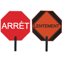 Double-Sided "Arrêt/Lentement" Traffic Control Sign, 18" x 18", Aluminum, French with Pictogram SFU870 | Fastek