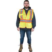 Flame-Resistant Surveyor Vest, High Visibility Lime-Yellow, Medium, Polyester Fastek