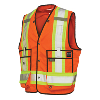 Surveyor Safety Vest, High Visibility Orange, Large, Polyester Fastek