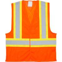 Traffic Safety Vest, High Visibility Orange, Medium, Polyester Fastek