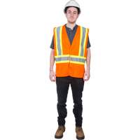Traffic Safety Vest, High Visibility Orange, Medium, Polyester Fastek