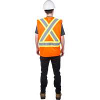 Traffic Safety Vest, High Visibility Orange, Medium, Polyester Fastek