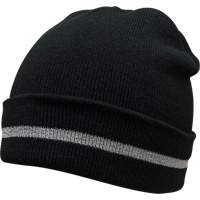 Knit Hat with Silver Reflective Stripe, One Size, Black SGJ105 | Fastek