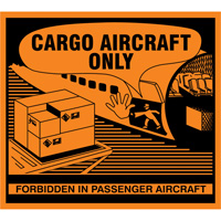 "Cargo Aircraft Only" Handling Labels, 4-3/4" L x 4-1/4" W, Orange SGQ527 | Fastek