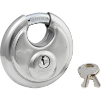 Shrouded Disc Padlock, Silver, Keyed Different, Stainless Steel, 2-3/4" Width Fastek