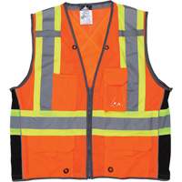 Surveyor Safety Vest, High Visibility Orange, Large, Polyester Fastek