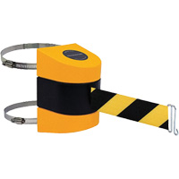 Tensabarrier<sup>®</sup> Barrier Post Mount with Belt, Plastic, Clamp Mount, 24', Black and Yellow Tape SGV454 | Fastek
