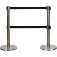 Dual Belt Crowd Control Barrier, Steel, 35" H, Black Tape, 7' Tape Length Fastek