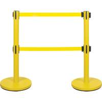 Dual Belt Crowd Control Barrier, Steel, 35" H, Yellow Tape, 7' Tape Length Fastek