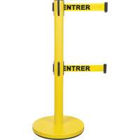Dual Belt Crowd Control Barrier, Steel, 35" H, Yellow Tape, 7' Tape Length Fastek