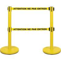 Dual Belt Crowd Control Barrier, Steel, 35" H, Yellow Tape, 7' Tape Length Fastek