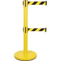 Dual Belt Crowd Control Barrier, Steel, 35" H, Black/Yellow Tape, 7' Tape Length Fastek