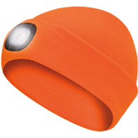 5675 Tuque en tricot avec lampe frontale &agrave; DEL, Doublure en Molleton, Taille unique, Orange haute visibilit&eacute; Fastek