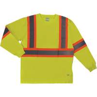Long Sleeve Safety T-Shirt, Cotton, X-Small, High Visibility Lime-Yellow Fastek