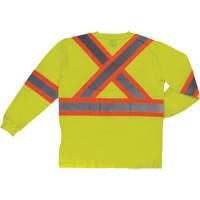 Long Sleeve Safety T-Shirt, Cotton, X-Small, High Visibility Lime-Yellow Fastek