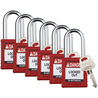 Velocity Lockout Padlocks, Red, Keyed Different, Nylon, 1-1/2" Width Fastek