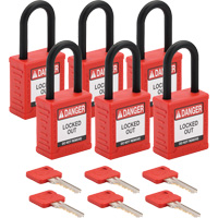 Velocity Lockout Padlocks, Red, Keyed Alike, Nylon, 1-1/2" Width Fastek
