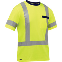 Bisley&reg; X-Back Short Sleeve Shirt, Poly-Cotton, Small, High Visibility Lime-Yellow Fastek