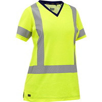 Bisley&reg; Women's X-Back Short Sleeve Shirt, Poly-Cotton, Small, High Visibility Lime-Yellow Fastek