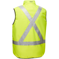 Bisley&reg; X-Back Reversible Puffer Vest, High Visibility Lime-Yellow, Small, Polyester Fastek