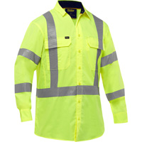 Bisley&reg; X-Back Long Sleeve Work Shirt with X-Airflow, Poly-Cotton, Small, High Visibility Lime-Yellow Fastek