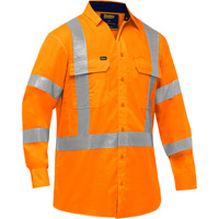 Bisley&reg; X-Back Long Sleeve Work Shirt with X-Airflow, Poly-Cotton, Small, High Visibility Orange Fastek