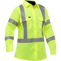 Bisley&reg; X-Back Women's Long Sleeve Work Shirt with X-Airflow, Poly-Cotton, Small, High Visibility Lime-Yellow Fastek