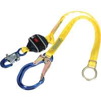Tie-Back Web Shock-Absorbing Lanyard, 6', Rebar Hook Center, Snap Hook Leg Ends, Polyester Fastek
