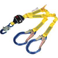 Twin-Leg Stretch Web Shock-Absorbing Lanyard, 4', Rebar Hook Center, Snap Hook Leg Ends Fastek