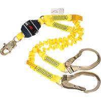 Twin-Leg Stretch Web Shock-Absorbing Lanyard, 6', Rebar Hook Center, Snap Hook Leg Ends Fastek