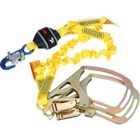 Twin-Leg Stretch Web Shock-Absorbing Lanyard, 6', Rebar Hook Center, Snap Hook Leg Ends Fastek