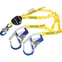 Twin-Leg Stretch Web Shock-Absorbing Lanyard, 6', Rebar Hook Center, Snap Hook Leg Ends Fastek