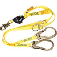 Twin-Leg Tie-Back Web Shock-Absorbing Lanyard, 6', Rebar Hook Center, Snap Hook Leg Ends, Polyester Fastek