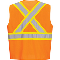 Contrast-Striped Safety Vest, High Visibility Orange, Small, Polyester Fastek