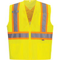 Contrast-Striped Safety Vest, High Visibility Lime-Yellow, Small, Polyester Fastek