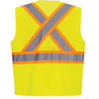 Contrast-Striped Safety Vest, High Visibility Lime-Yellow, Small, Polyester Fastek