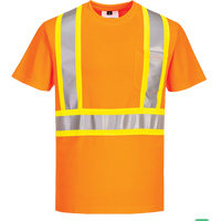 Contrast-Striped Safety T-Shirt, Polyester, Small, High Visibility Orange Fastek