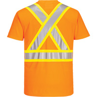 Contrast-Striped Safety T-Shirt, Polyester, Small, High Visibility Orange Fastek