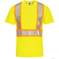 Contrast-Striped Safety T-Shirt, Polyester, Small, High Visibility Lime-Yellow Fastek